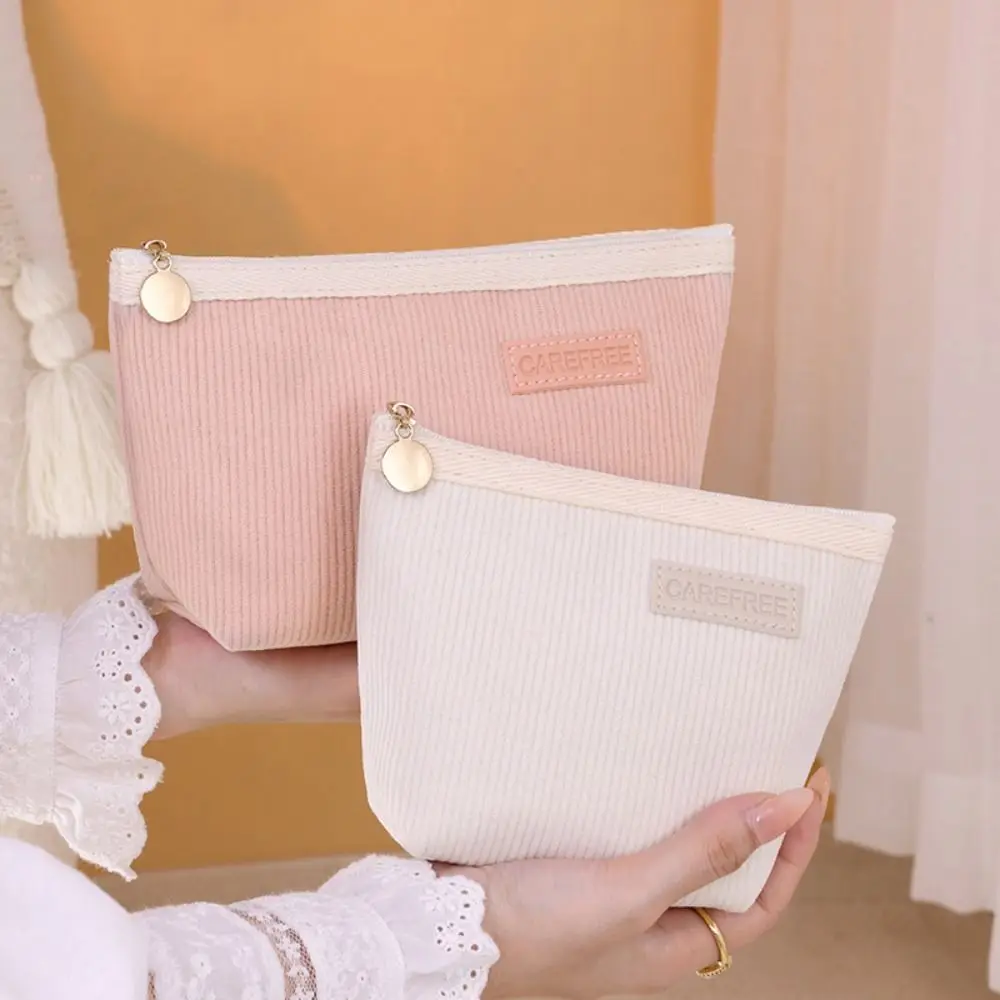 Small Item Bag Corduroy Cosmetic Bag Jewelry Storage Bag Korean Style Small Makeup Bag Zipper Lager Capacity Coin Purse Girls