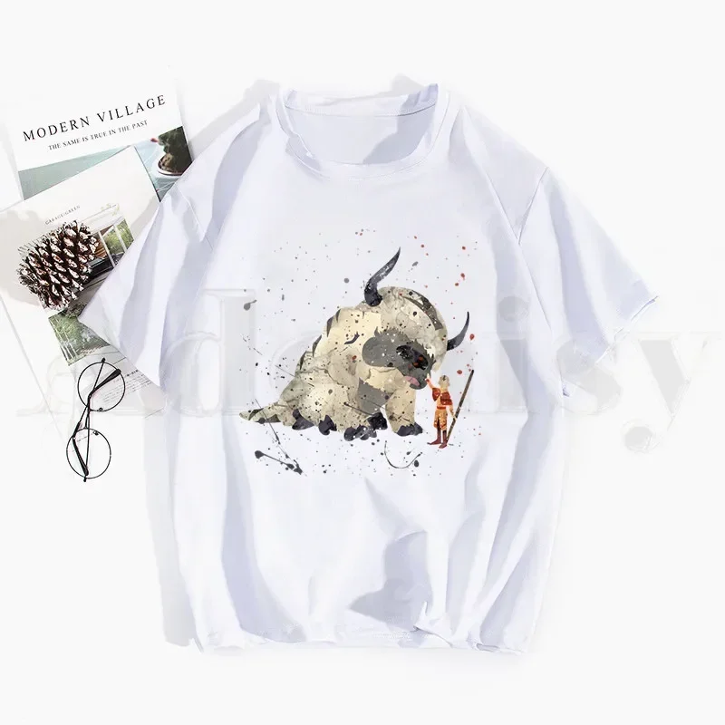 Avatar The Last Airbender Aang Appa Anime Badass Print T-Shirt Herren T-Shirt Männlich Casual Kurzarm Tops Harajuku