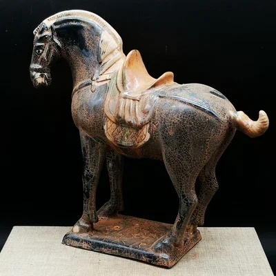 Tang Tri Color Black Glaze War Horse Household Decoration