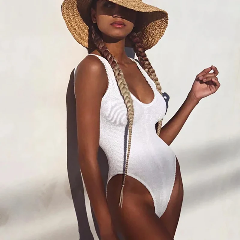 Women One Piece Swimsuit 2024 New Trend Solid Monokini Swimwear Push Up Bathing Suit Swimming Suits