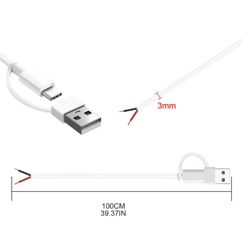 25 سنتيمتر/1 متر/2 متر نوع ذكر لفتح نهاية 2Pin تمديد كابلات الطاقة الحبل سلك 5 فولت 3A 22AWG ل مصباح ليد الموجهات مروحة
