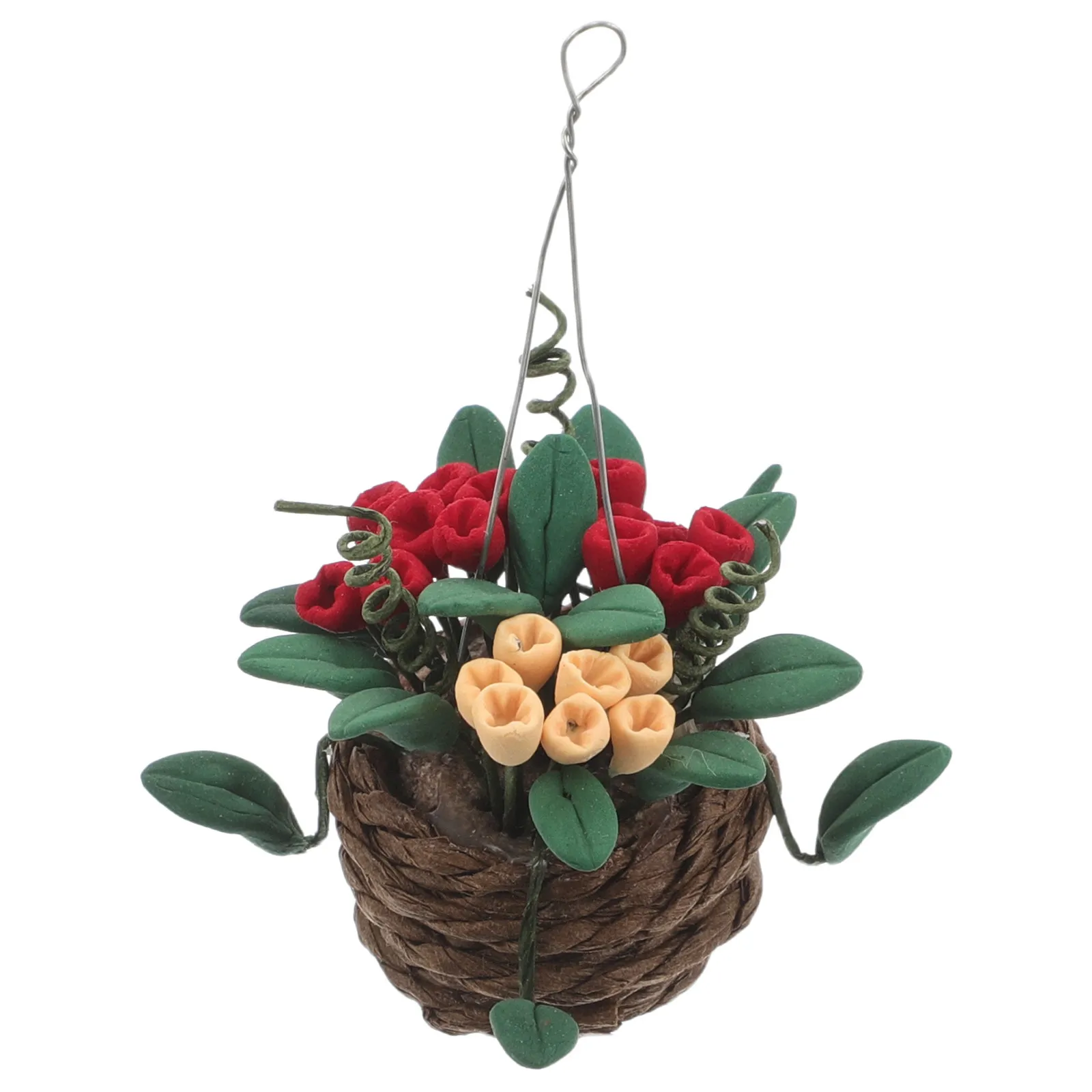 

Miniature Hanging Plant Basket with Faux Flowers 1:12 Scale Realistic Dollhouse Garden Decor for Fairy Garden Micro Landscape
