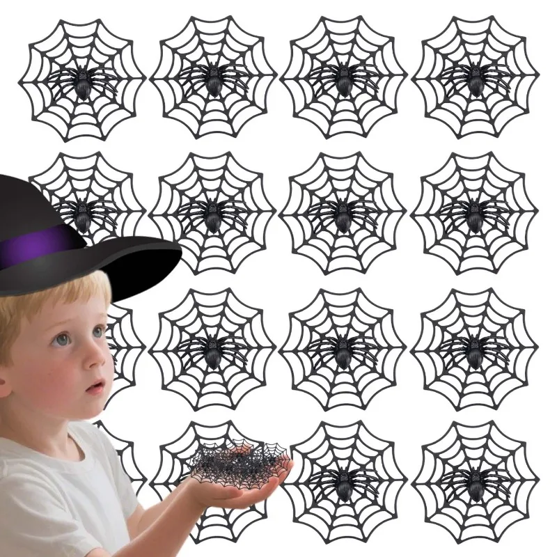 Halloween Black Spiders Mini Fake PE Spiders Horror Spider Web Simulated Insects Spooky Props Haunted House Halloween Decoration