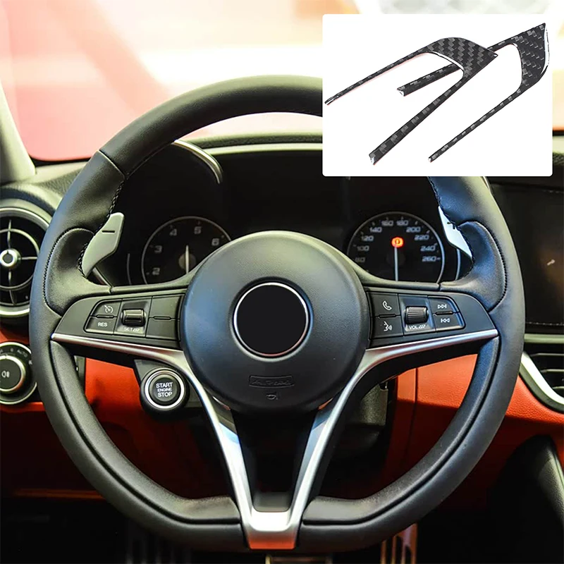 

2piece set soft carbon fiber For Alfa Romeo Giulia 2017-2019 car steering wheel button decorative frame sticker car accessories