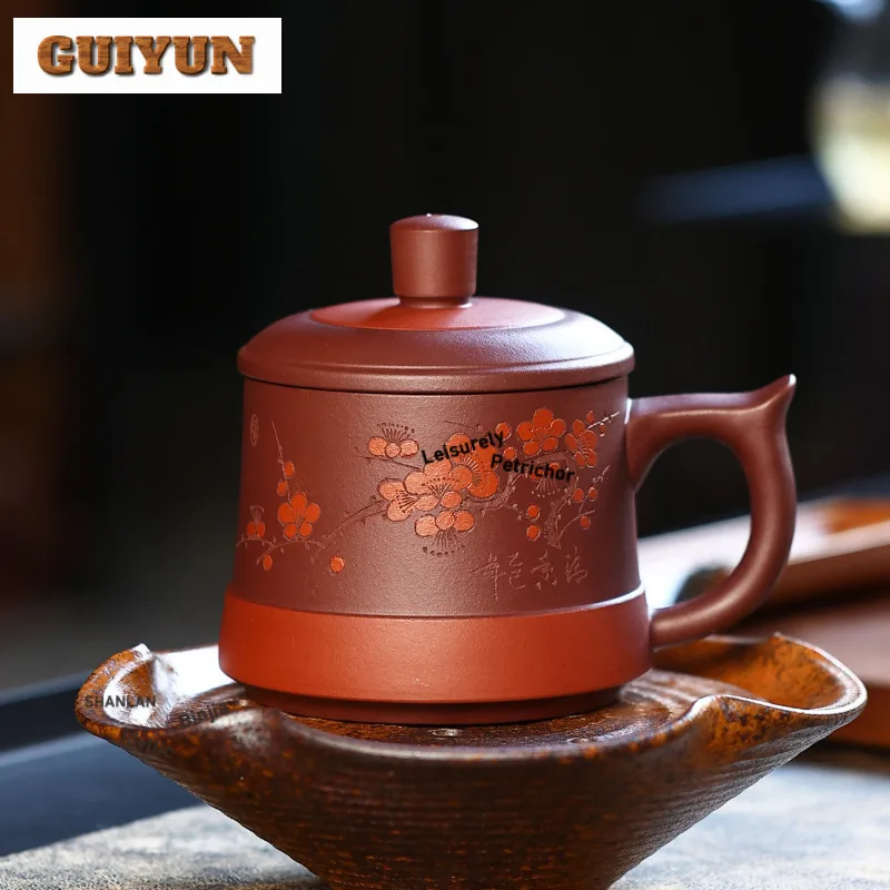 

500ml Yixing Purple Clay Plum Blossom Coffee Mug Couple Handgrip Cups Afternoon Tea Mug Master Office Water Cup Teaware Craft