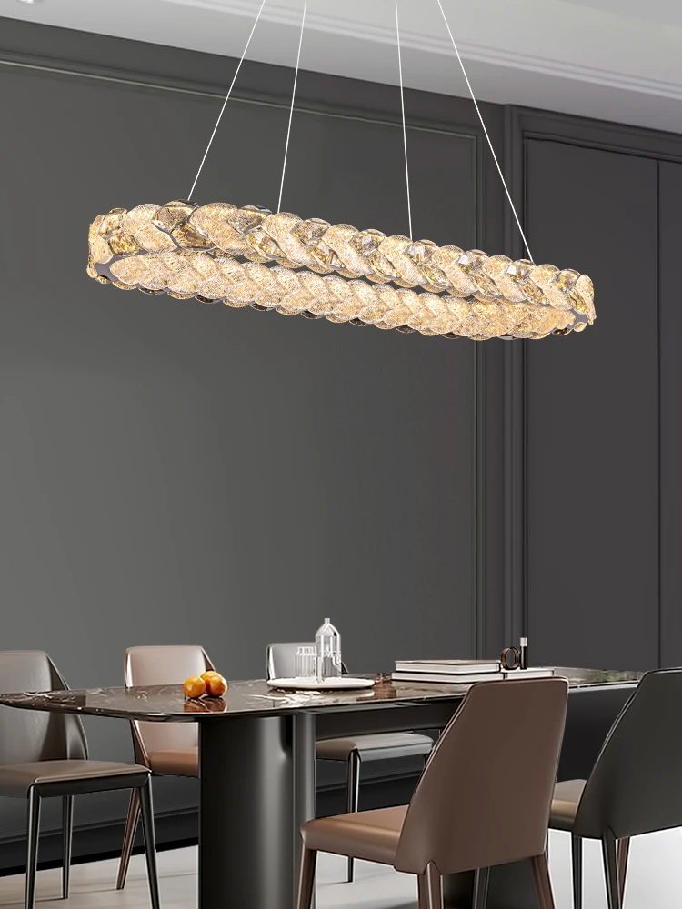 Restaurant chandelier Italian light luxury dining table lamp modern minimalist high-end crystal lamp long rectangular dining bar