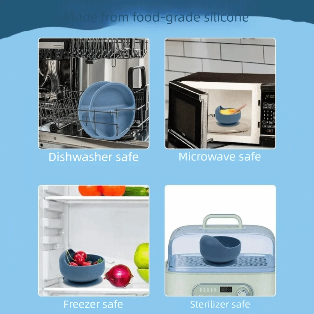 

Набор детского питания с сильным всасыванием, посуда для кормления, обеденная тарелка, детские силиконовые столовые приборы, вилка против падения, ложка, миска для кормления ребенка