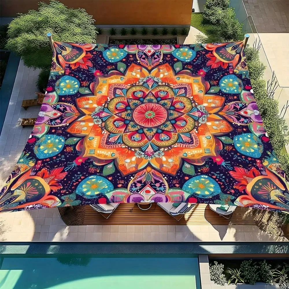 Rectangular Shape Sunshade Sail Bohemian Print Flower Print Patio Canopy Waterproof Fabric UV Block Shade Backyard Use image 3