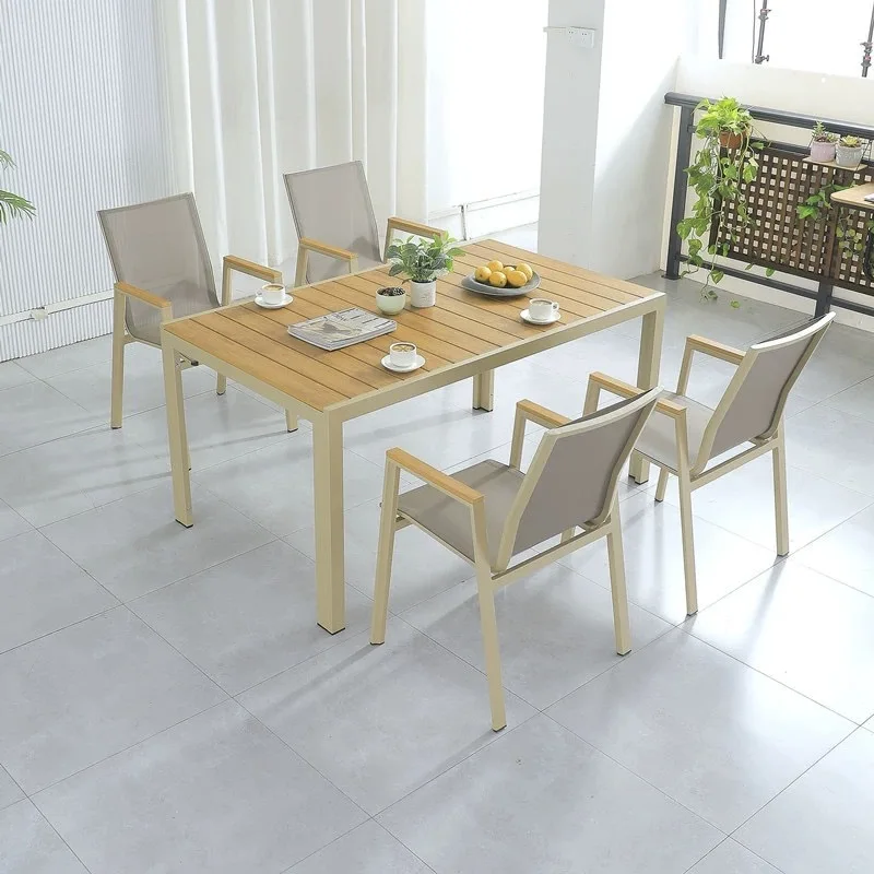 Outdoor tables and chairs plastic wood furniture patio dining table open-air balcony table and restaurant outdoor