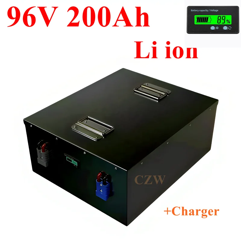 

CZW 96v 200Ah lithium ion Rechargeable battery li ion 100A 200A 300A BMS 25000W for RV AGV Forklift boat inverter + 10A Charger