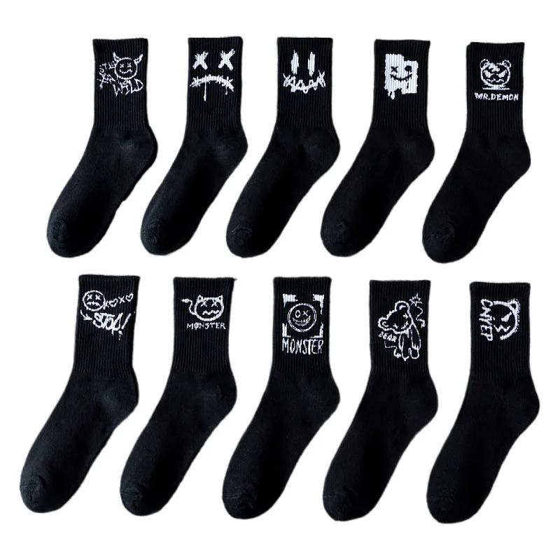 5/10 Paar Männer Frauen Graffiti Bedruckte Socken Street Style Weiche Bequeme Schweißabsorbierende Atmungsaktive Paar Sport Freizeitsocken – Detail 9