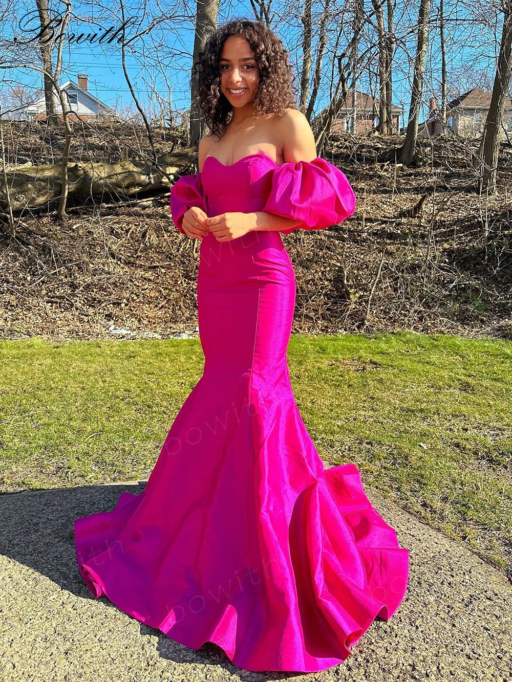 

Bowith Lantern Sleeves Evening Dress Maxi Party Dresses for Women Formal Occasion Dresses Mermaid Sexy Dress for Gala Party