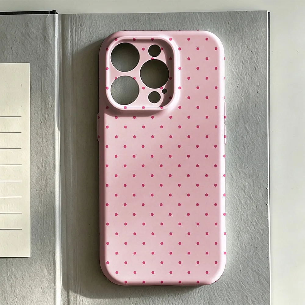 Cute Pink Polka Dot Glossy Film Hard Phone Case for Samsung Galaxy A27 A37 A57 A17 A56 A26 A36 A55 A35 A15 A54 4G 5G