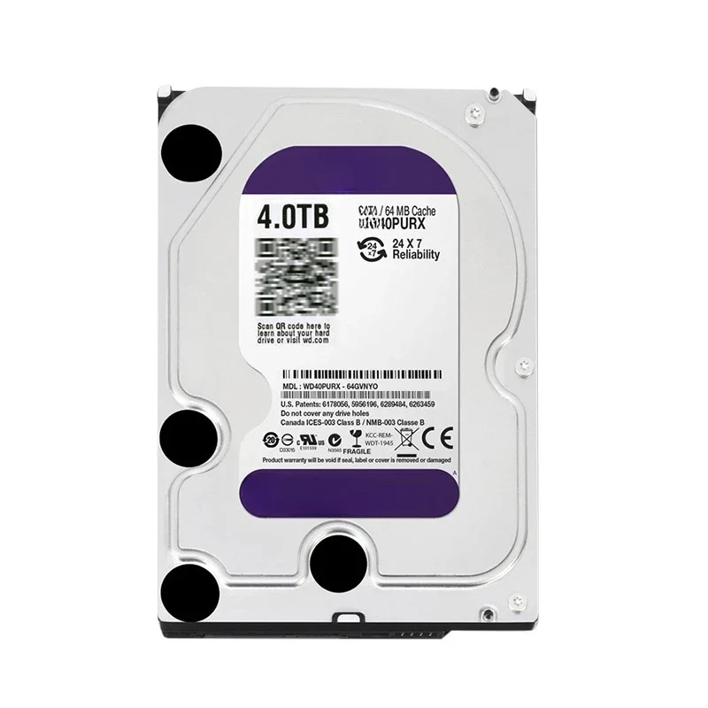 Disco duro interno para videovigilancia, dispositivo de 4TB, 3,5 ", 64M de caché, SATA III, 6 Gb/S, 1TB, 2TB, 3TB, 4TB, 6TB, HDD, HD, DVR, NVR, púrpura, W-D