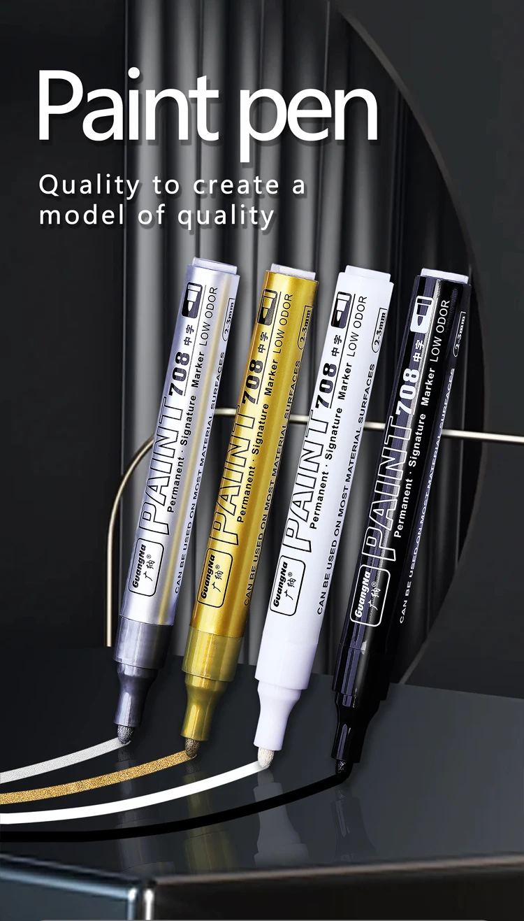 Permanente Farbmarker-Stifte mit Tintenset Gold Silber Weiß 2mm Kunstmarker Reifenprofil Gummi Stoff Metall Metallic-Marker-Stifte – Detail 2