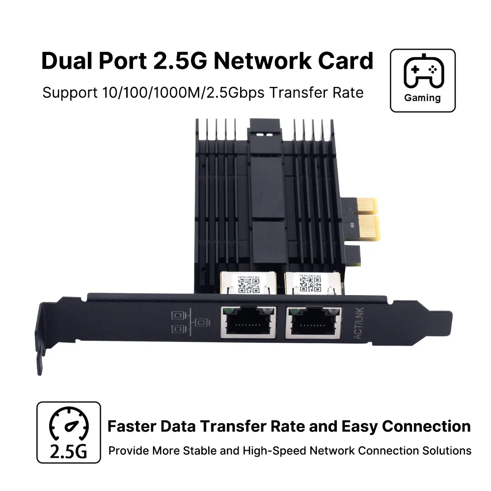 

2500Mbps RJ45 Dual Ports LAN Ethernet Card I226 PCI-E Network Adapter NIC