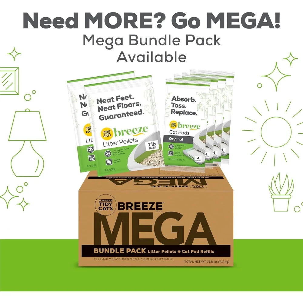 نظام فضلات غير متكتل، نظام Breeze XL للتحكم في الرائحة الكل في واحد وصندوق متعدد القطط سهل التنظيف - 18 رطلاً. صندوق