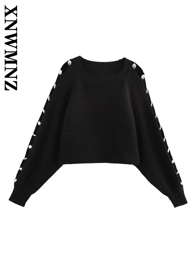 XNWMNZ 2024 Winter New Woman Fashion Short Knit Top Pullover Chic Autumn Woman's O-Collar Long Sleeve Jumper Regular Fit Sweater