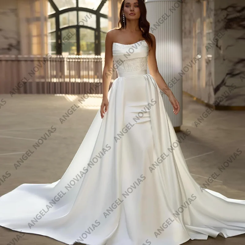 فساتين زفاف طويلة حورية البحر من الساتان 2026 فستان زفاف مع تنورة قابلة للانفصال ثوب زفاف Vestidos De Novia boda #1