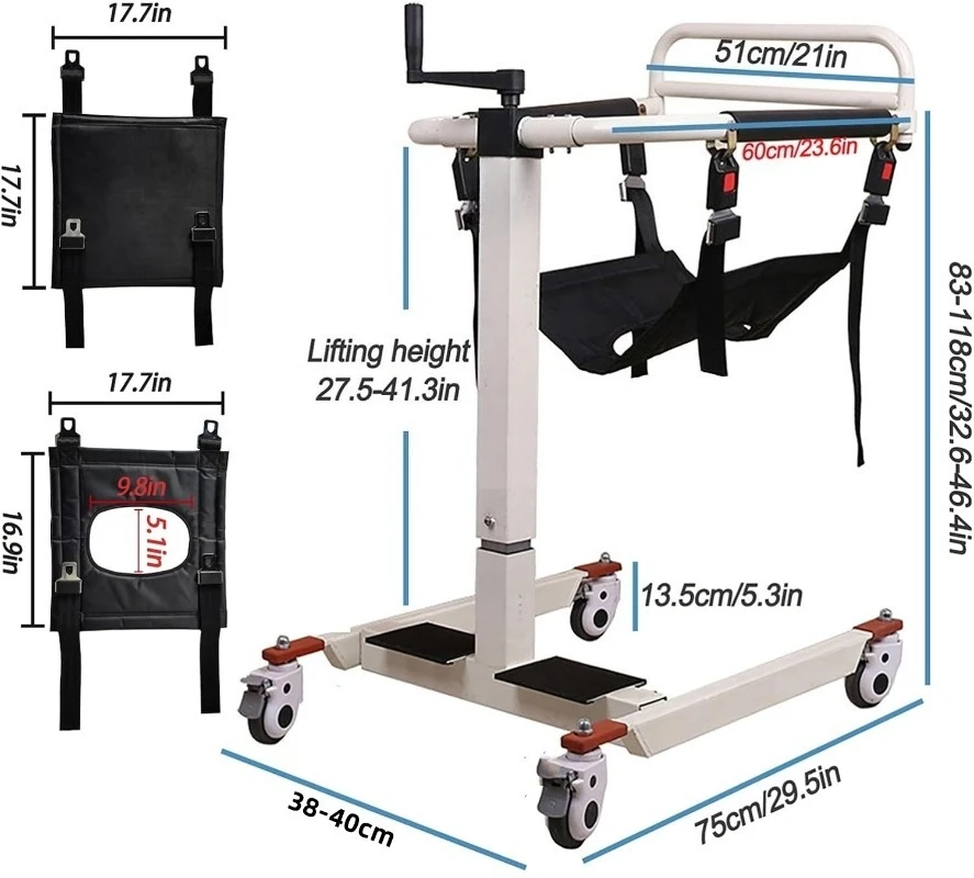 Nursing and rehabilitation elderly lift rotating chair, manual lift toilet chair with wheels