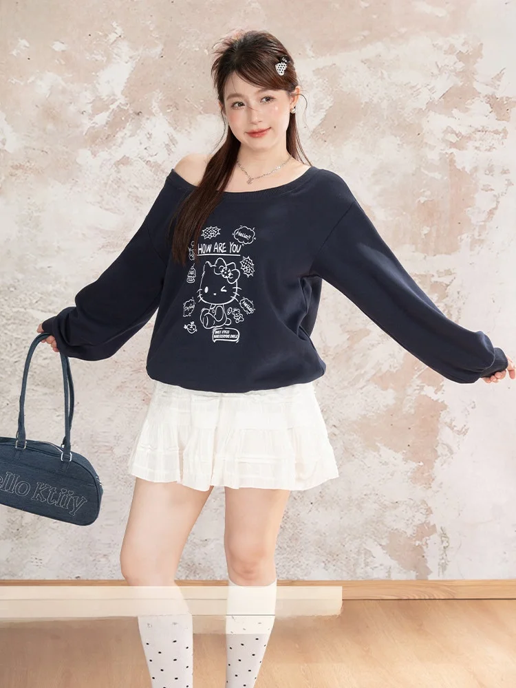 

Новинка: Женский свитшот больших размеров с принтом, свободный крой, со спущенным плечом, осенний универсальный топ из хлопка и полиэстера, большие размеры.