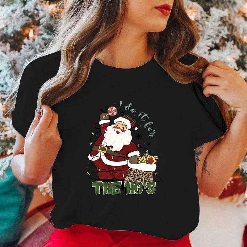 (Premium T-shirt)New Santa Claus Christmas I Do It For The Ho'S Graphic Printed T Shirt Cool Short Sleeve Female Fashion tops