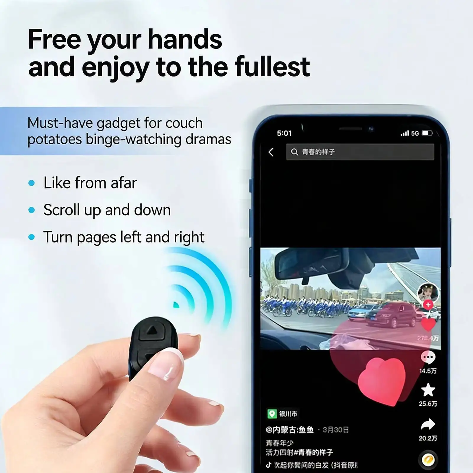 New TikTok Scrolling Fingertip Air Mouse Ring Bluetooth Multi-functional Kindle Page Turner Shutter Controller Phone/iPad Holder