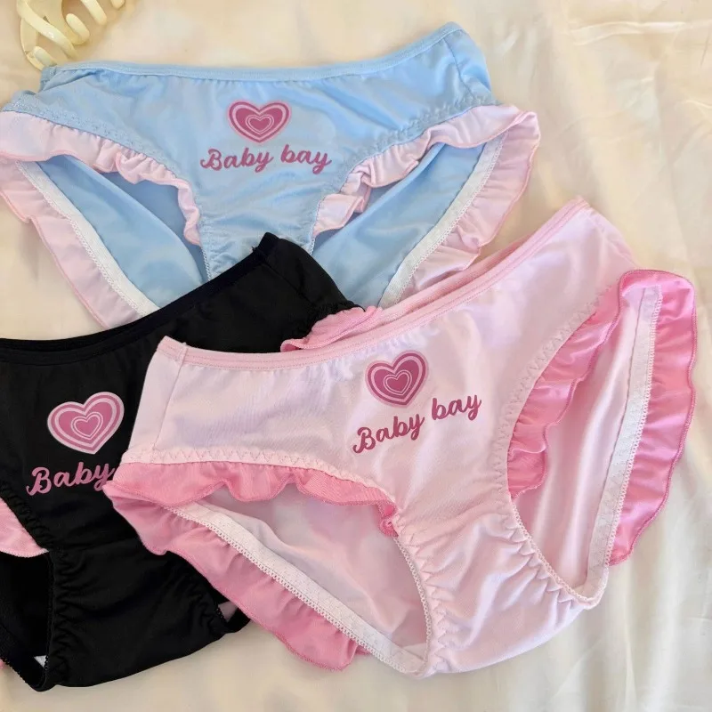 

New Japanese Cartoon Love Solid Color Girl Sexy Underwear Sweet Underwear Women's Breathing Briefs Cotton Underwear Holiday Gift