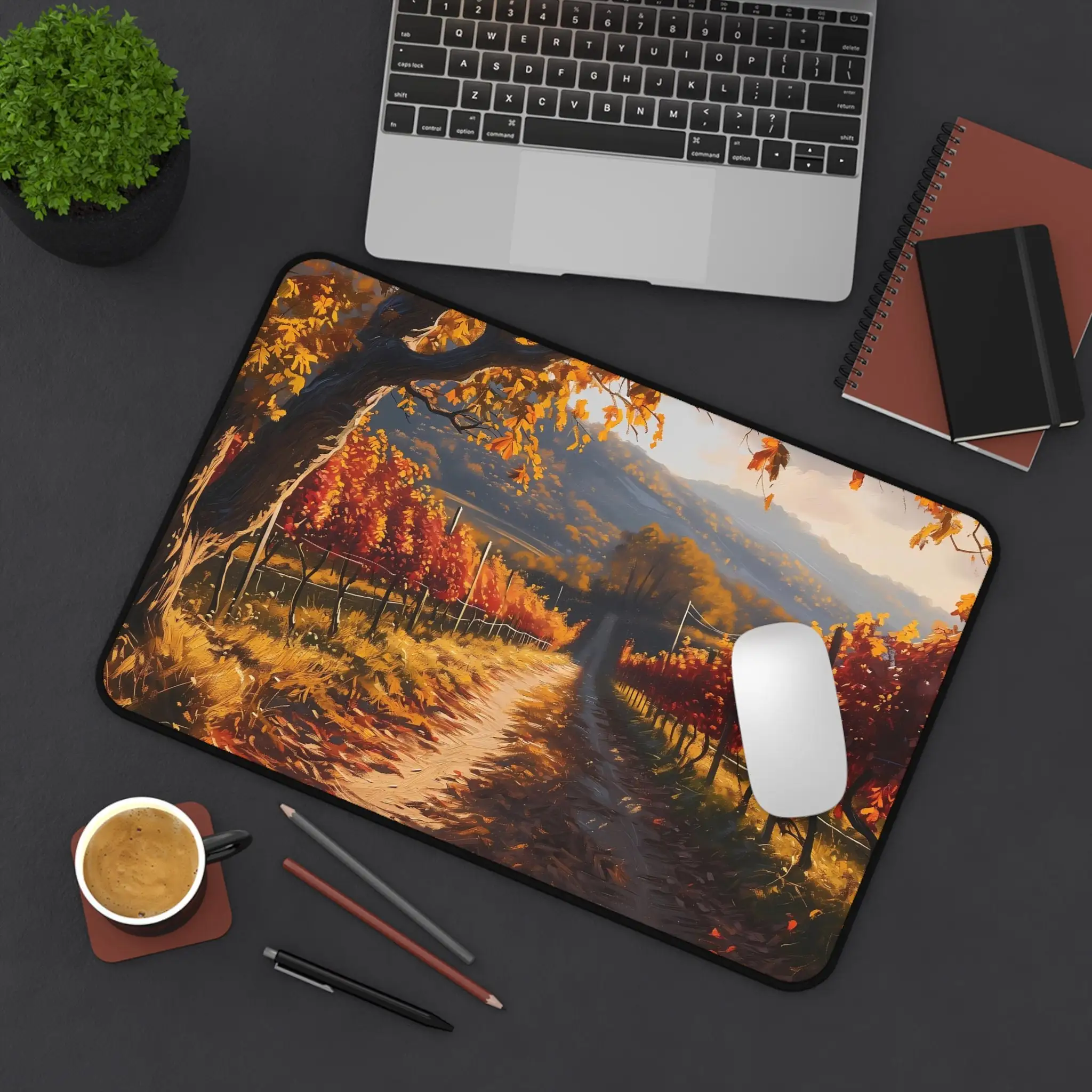 

Autumn Pastoral Style Table Mat, Country Road Mouse Pad XXL, Non-Slip Game Mouse Pad, Oil Painting Landscape Desktop Decoration