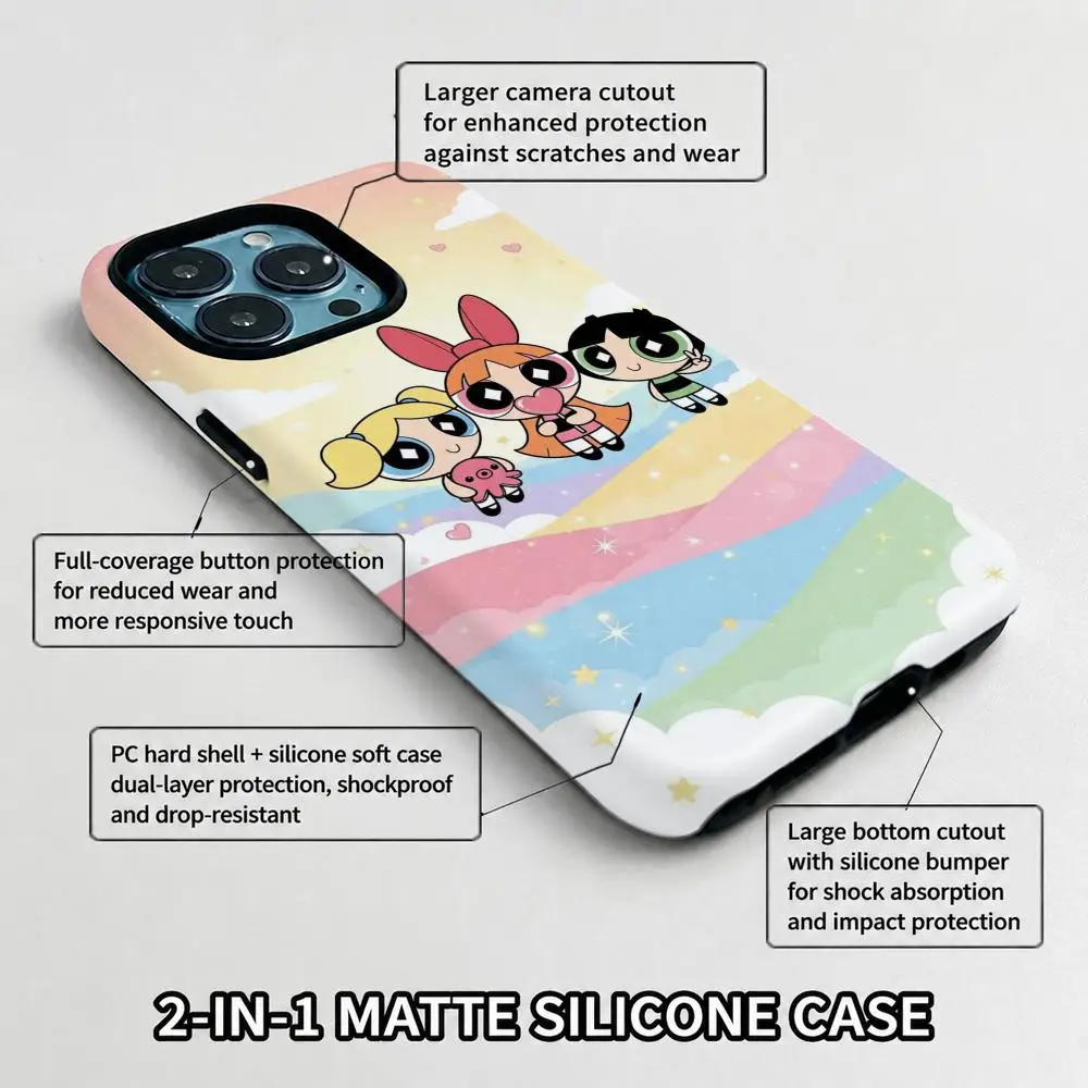 Anime P-Powerpuff Girls Phone Case Film material 2-in-1 Shell FOR IPhone 17 16 15 14 12 17Air 16e 13 Pro MAX 16Plus Cover view 5