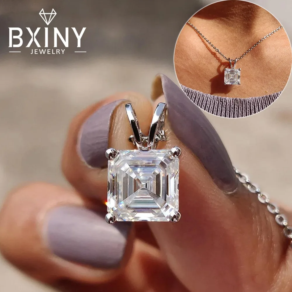

BXINY 2-5Carat Asscher Cut Moissanite Pendant Necklace S925 Silver Square Diamond NeckChain for Women Fine Jewelry GRA Certified