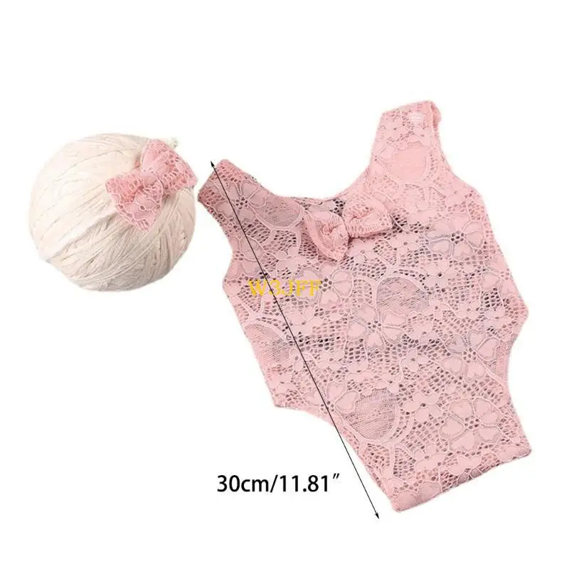 W3JF التصوير الدعائم للطفل الفتيات 0-1 متر الرضع زي جمبسوت من الدانتيل أغطية الرأس دش حفلة صور اكسسوارات بدلة الوليد