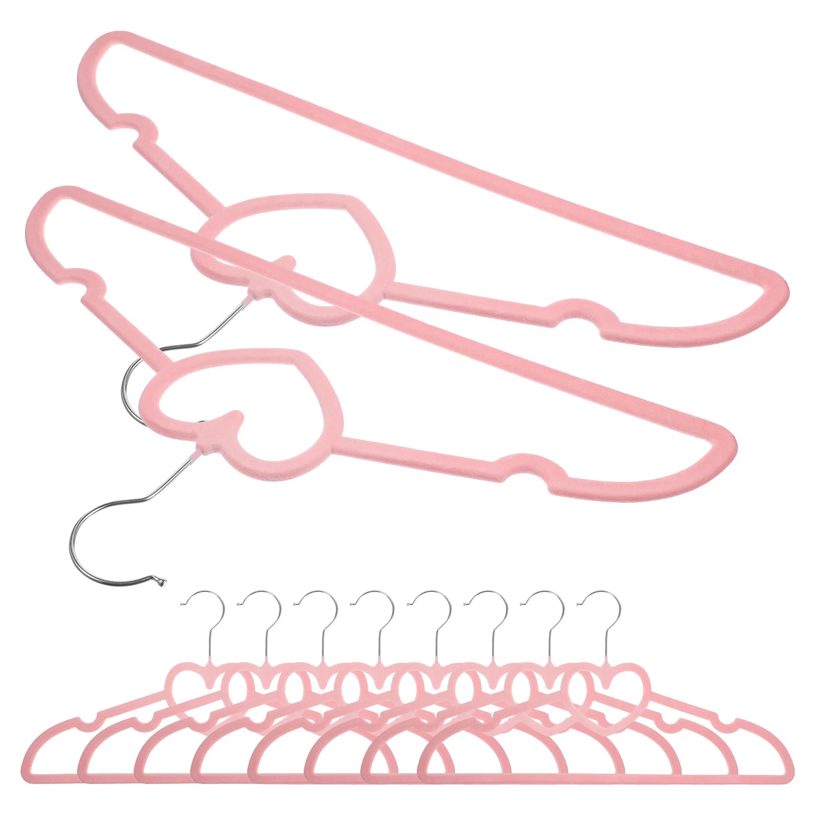 10 Pcs Coat Hanger Velvet Love Baby Hangers Clothes with Swivel Hook Pink Plastic Heart Shaped Miss