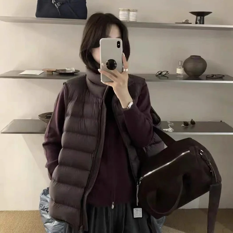 

Осень-зима, легкий теплый пуховый жилет с воротником-стойкой, женские жилеты на шнурке из белого утиного пуха, женские жилеты без рукавов на молнии