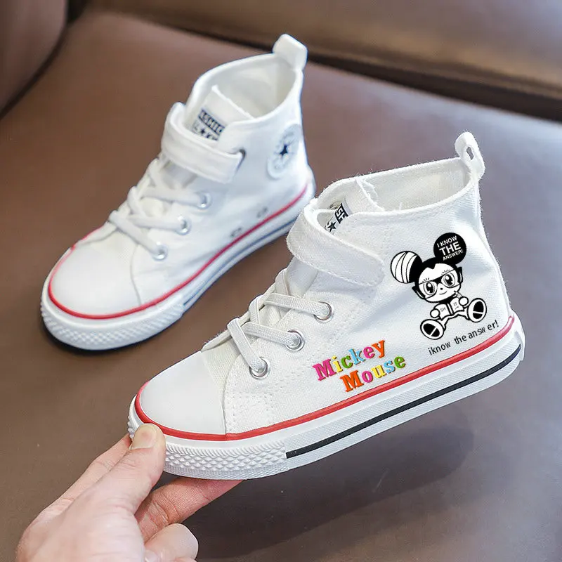 Disney Mickey Mouse Children\'s Sneakers Boys and girls canvas shoes casual sports tennis shoes outdoor students white shoes26-36