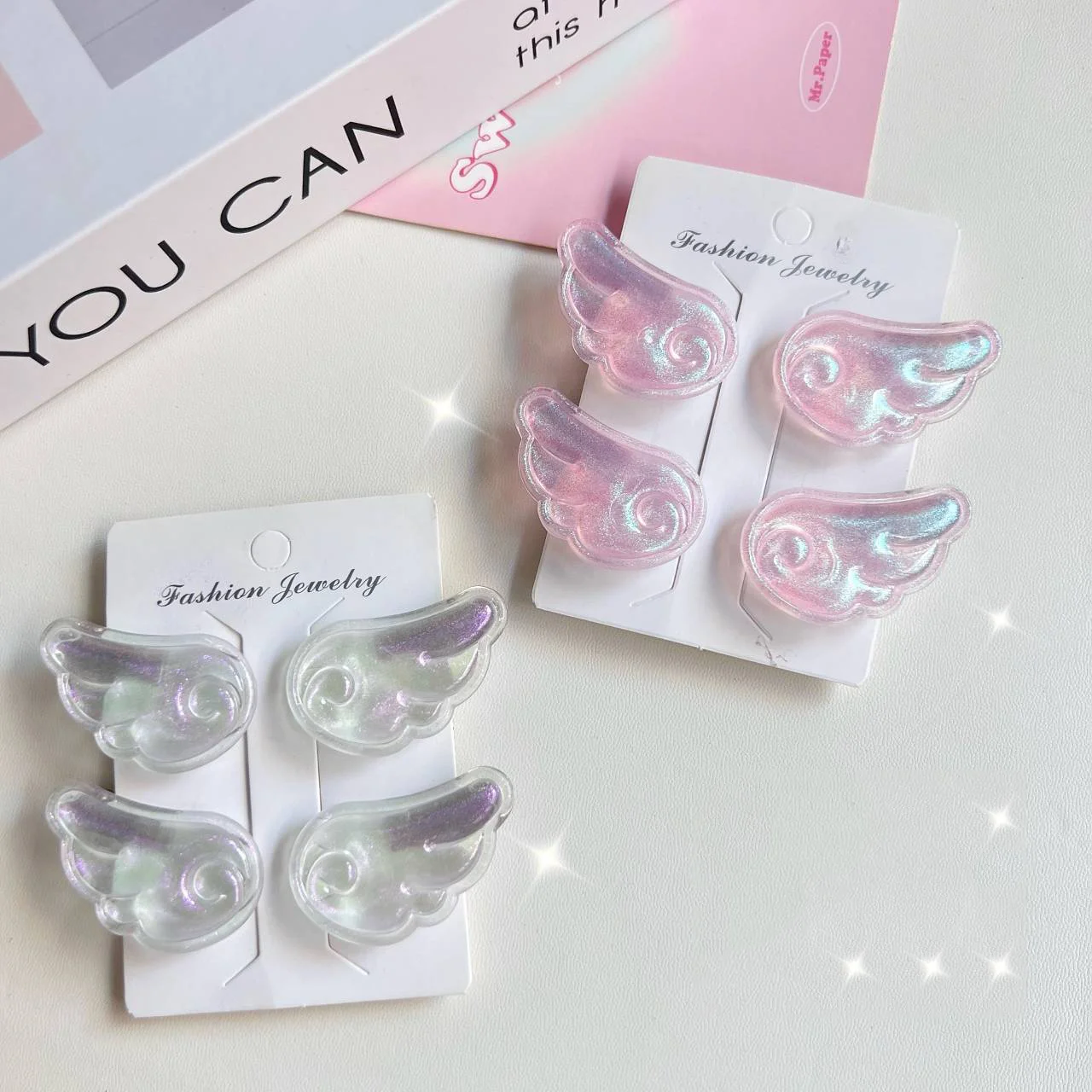 

Korean New Trend Alloy Resin Fine Sparkling Wings Hair Clip 2PCS Study Party Fashionable Duckbill Clip Women's Hair Accessories