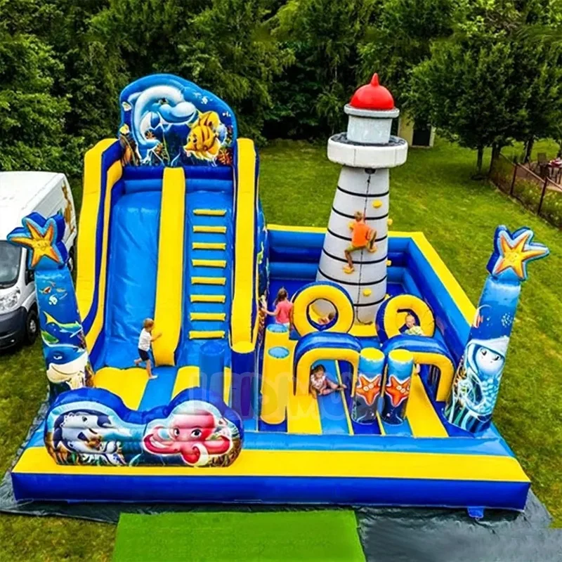 Mega Kids' Inflatable Wet & Dry Bouncer Combo with Long Slide and Secure Mesh Walls - Backyard Water Play
