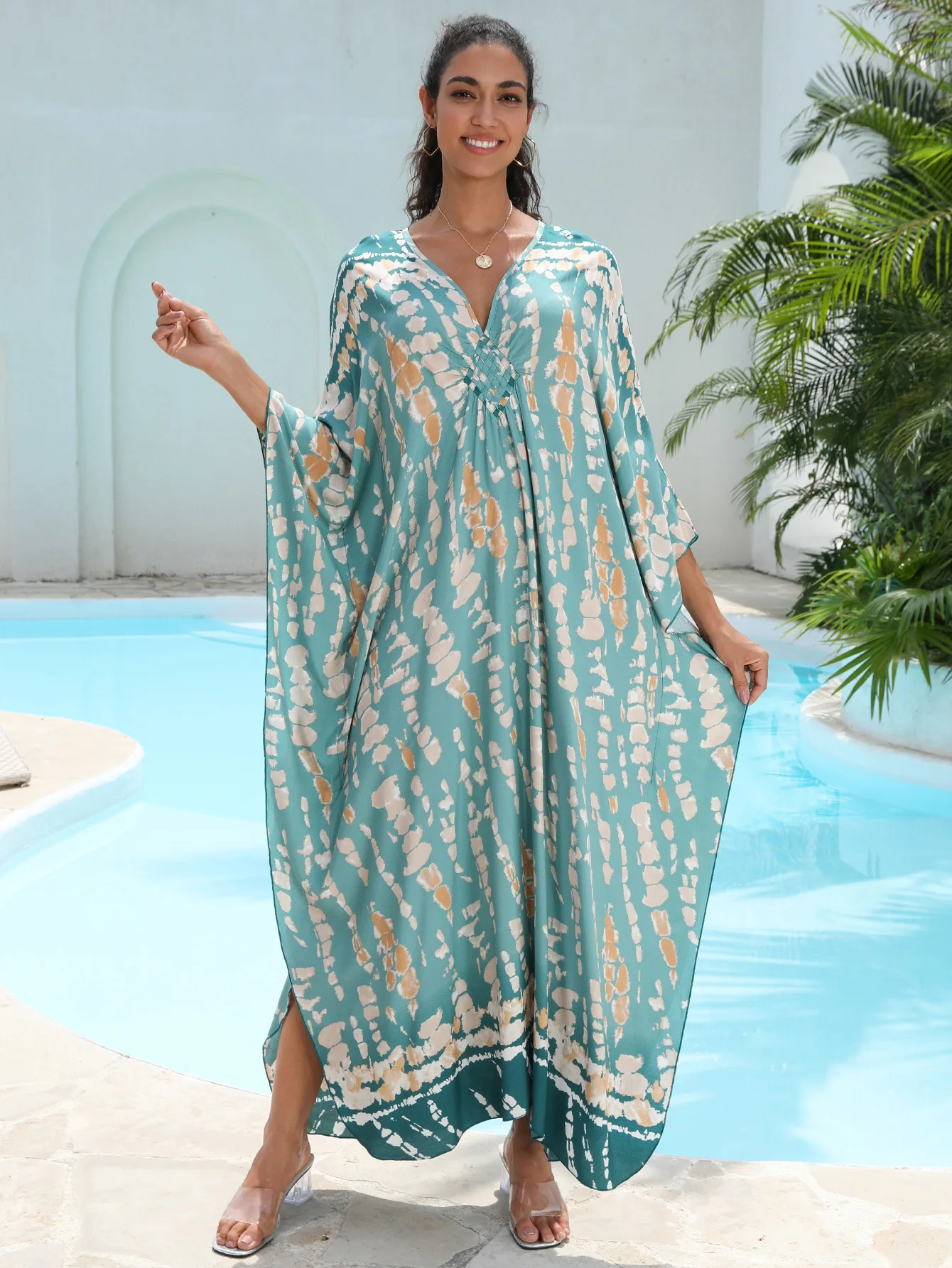 

Кафтаны для женщин больших размеров: пляжные накидки в стиле бохо, летняя одежда для отпуска с синим принтом тай-дай. Горячие продажи!