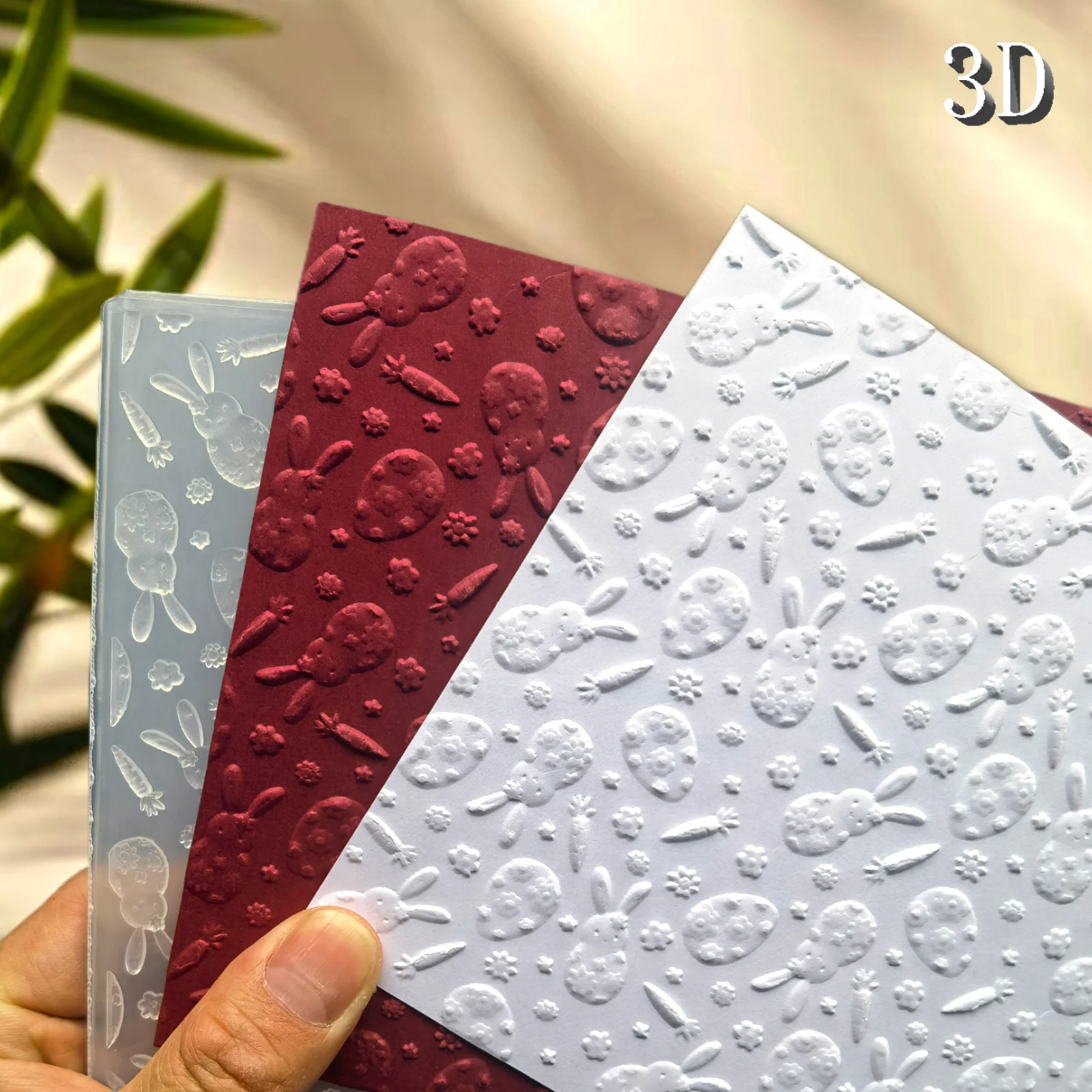 3D-geprägter Ordner – weißes, süßes Kaninchen- und Osterei-Muster-Hintergrunddesign, geeignet für DIY-Scrapbook und Visitenkarte M