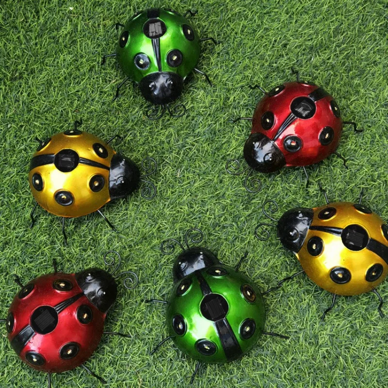 

6Pcs Garden Solar Ladybug Wall Hanging Lights Outdoor Lawn LED Park Party Festival Decoration Iron Art Courtyard Landscape Lamps