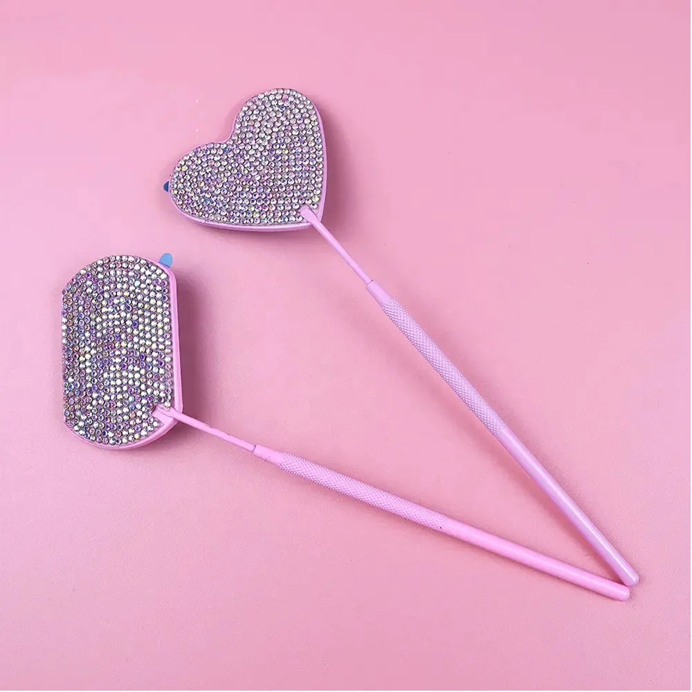 

Eyelash Extensions Handheld Makeup Mirrors Shiny Heart Shape Makeup Diamond Mirrors Vanity Square Mirrors With Handle Supplies