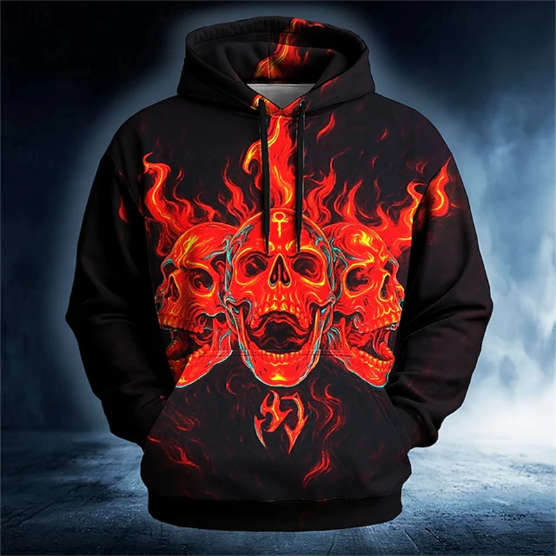 

New Autumn And Winter Men Hoodies 3D Printed Skull Horror Element Sweatshirt Women Halloween Party Tops Unisex Hooded Pullover