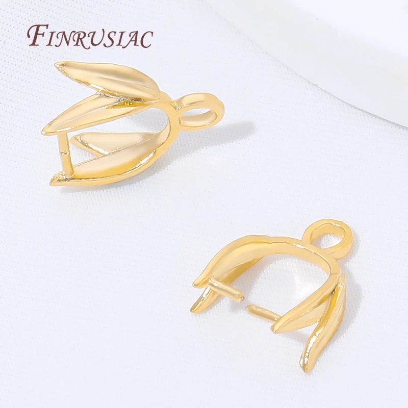 18K Gold Plated Brass Pinch Bail Clips,Leaf Shaped Pendant Connectors with Loop,For DIY Necklace& Charm Earrings Jewelry Making image 6