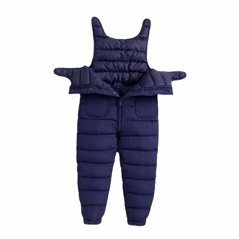 New Kids Thickened Backpack Cotton Trousers Boys Warm Solid Colour Bear Down Pant Autumn Winter Girls Fashion Casual Jumpsuit