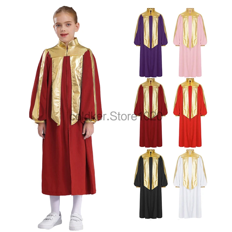 

7 Styles Kids Choir Church Robe Long Sleeve Stand Collar Graduation School Celebrations Ceremony Gown Halloween Cosplay Costume