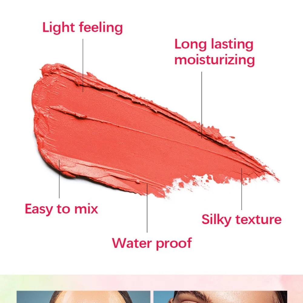 Kleurmake-up Blush Stick met penseel Gezichtsmake-up Waterproof Tweekoppige Blush met penseelstick 3-in-1 Langdurig