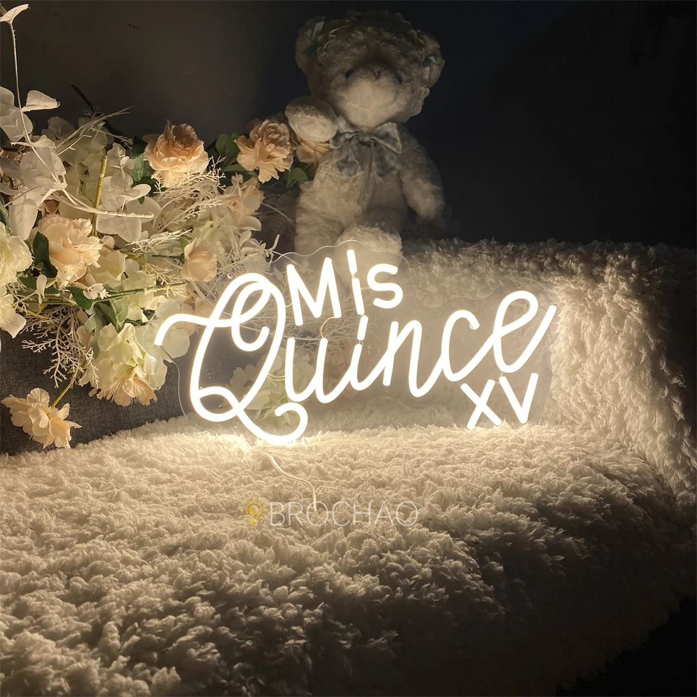 Неоновые светодиодные вывески Mis Quince XV, испанский день рождения, настенная комната, декор для вечеринки, неоновая вывеска на заказ, светодиодные ночные огни, украшение на день рождения