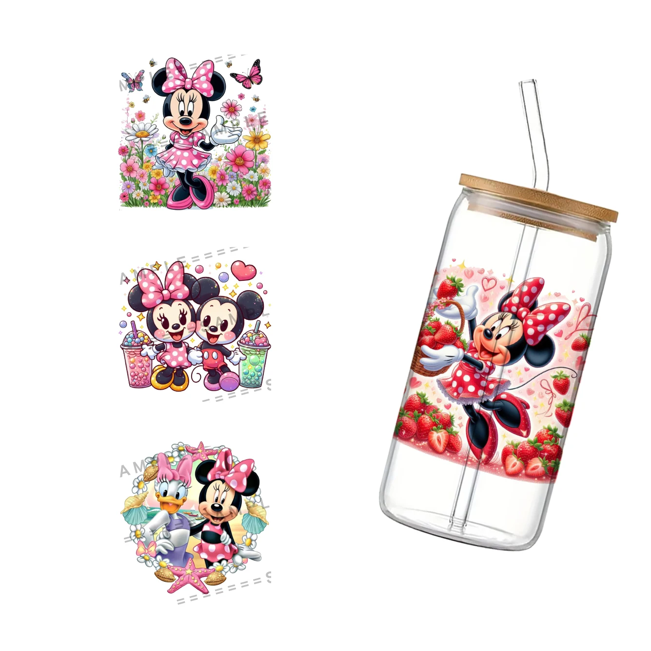 

Disney Mickey For Libbey 16oz Can Glass 3D Waterproof UV DTF Coffee Can Wrap Libbey Glass Wrap 11x11 cm