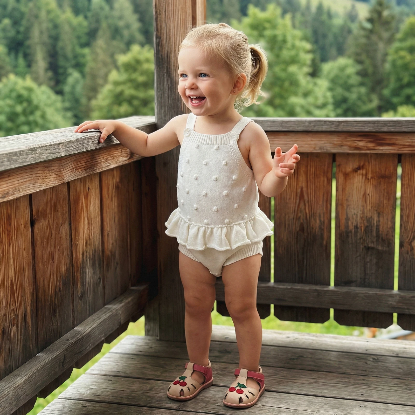 

Newborn Baby Girls Knitted Romper Adorable Solid Color Sleeveless Square Neck Ruffle Hem Skirt Jumpsuit for Party Daily Wear