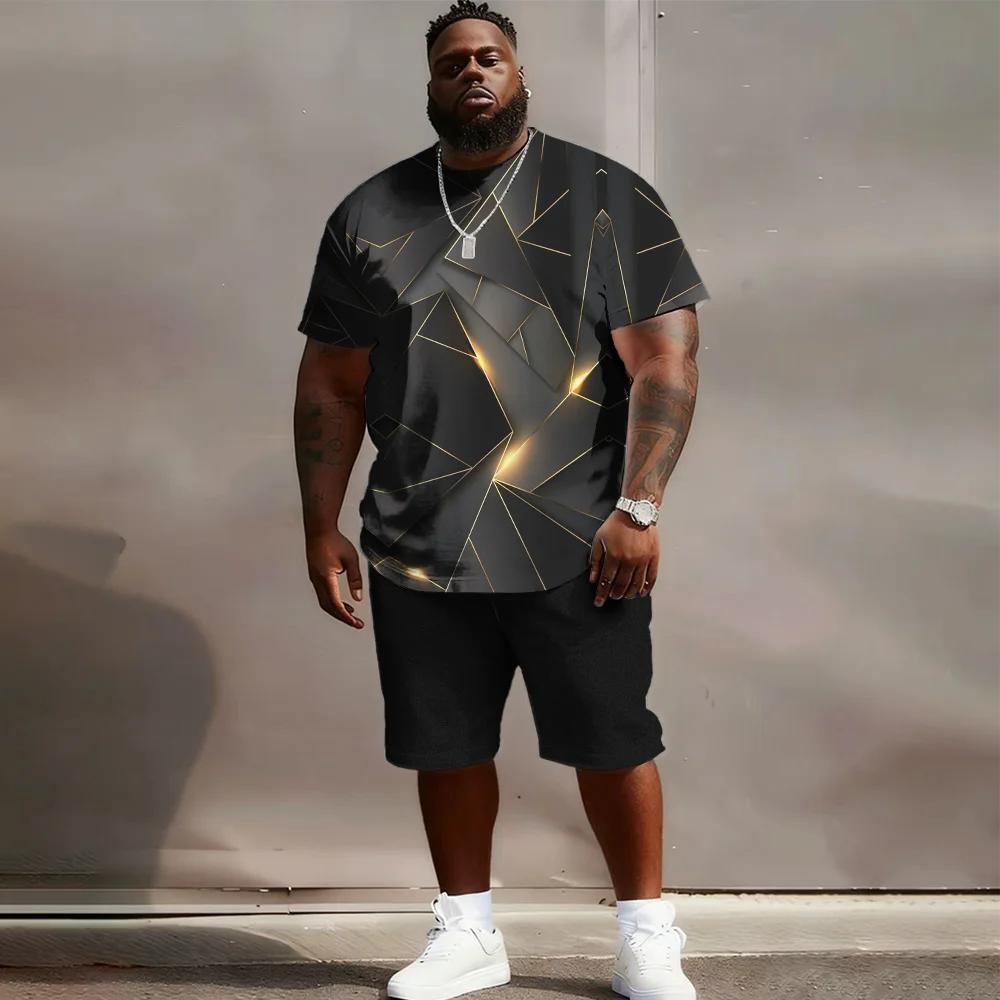 

Мужской комплект с короткими рукавами больших размеров S-9xl: Textured Edge Vibe — 2 предмета, большой и высокий крой, мягкая ткань, гладкая текстура в елочку